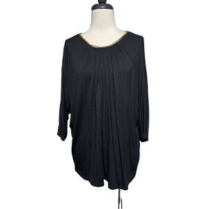 Philosophy Gold Embellished Black Knit Top with 3/4 Dolman Sleeves Size XL
